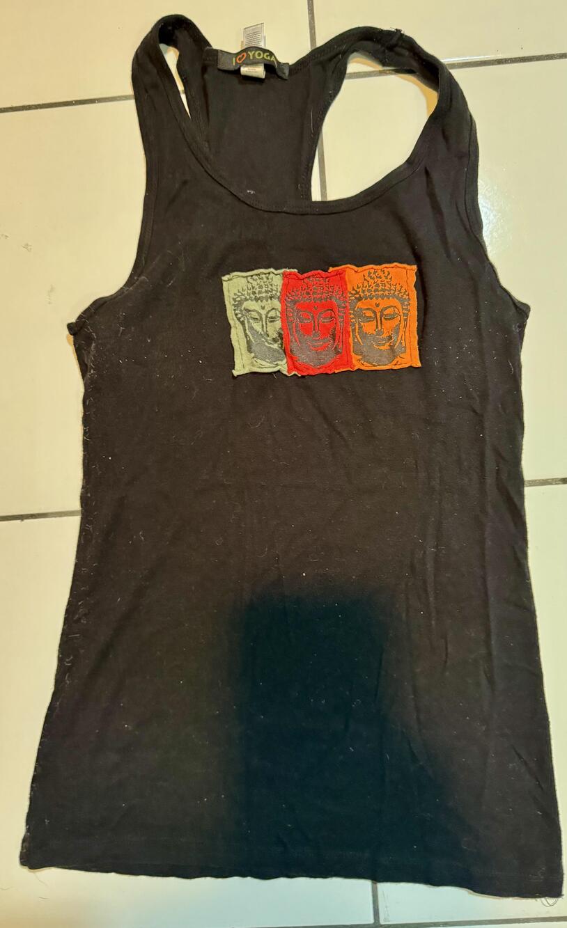 I Love Yoga Tank Top Womens Medium Black Buddha Graphic Racerback Shirt